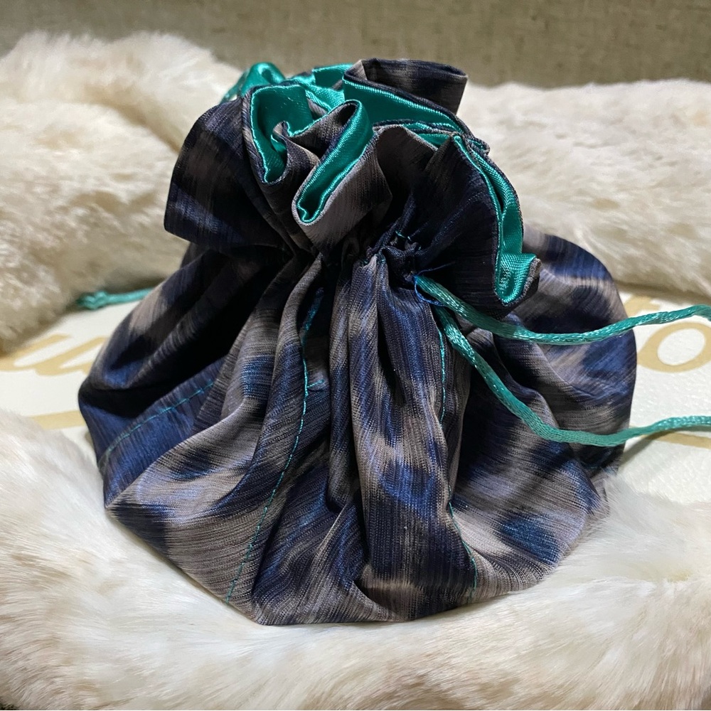 Teal Satin Drawstring Pouch - Picture 4 of 9